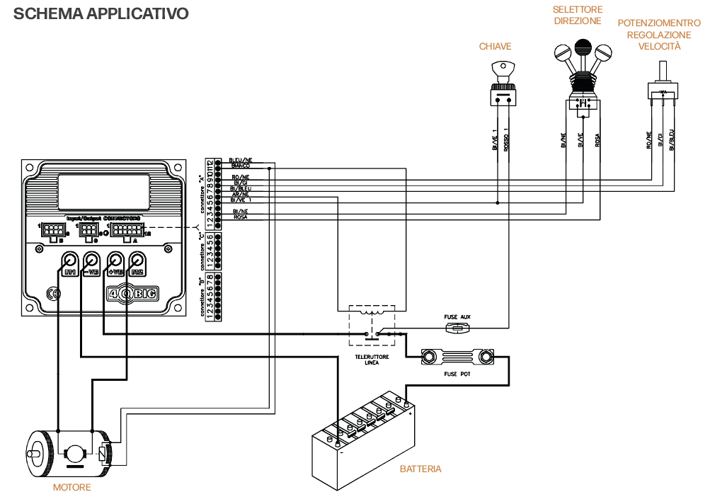 CONTROLLER 4Q BIG 300 - Multitensione 24-48V - collegamenti