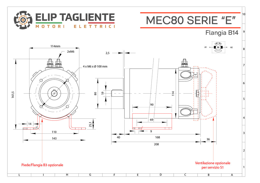 Disegno tecnico Serie E MEC80 B14
