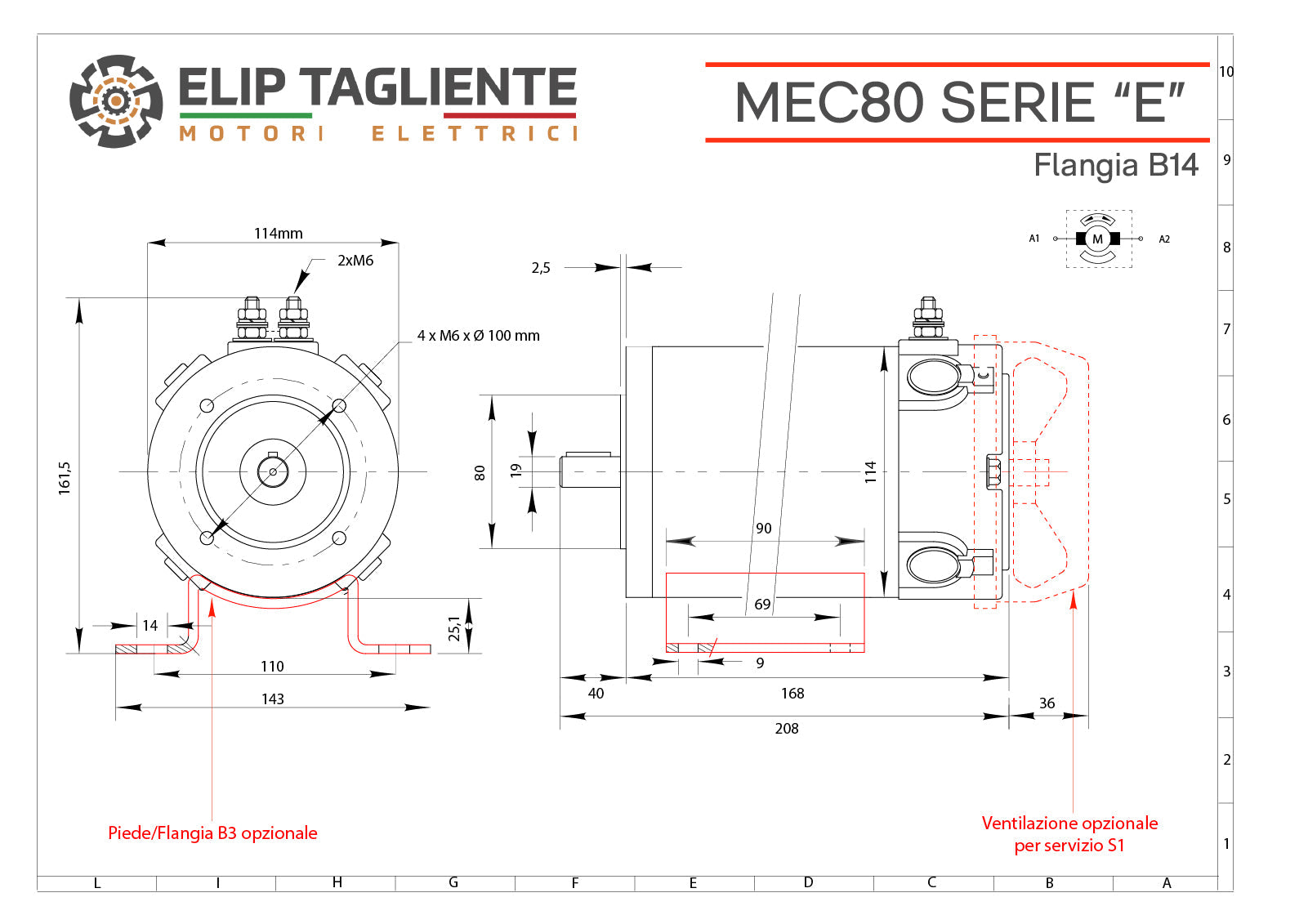 Disegno tecnico Serie E MEC80 B14