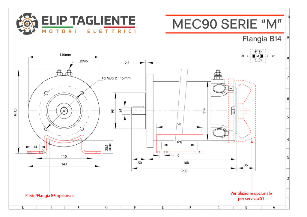 Disegno tecnico Serie M MEC90 B14