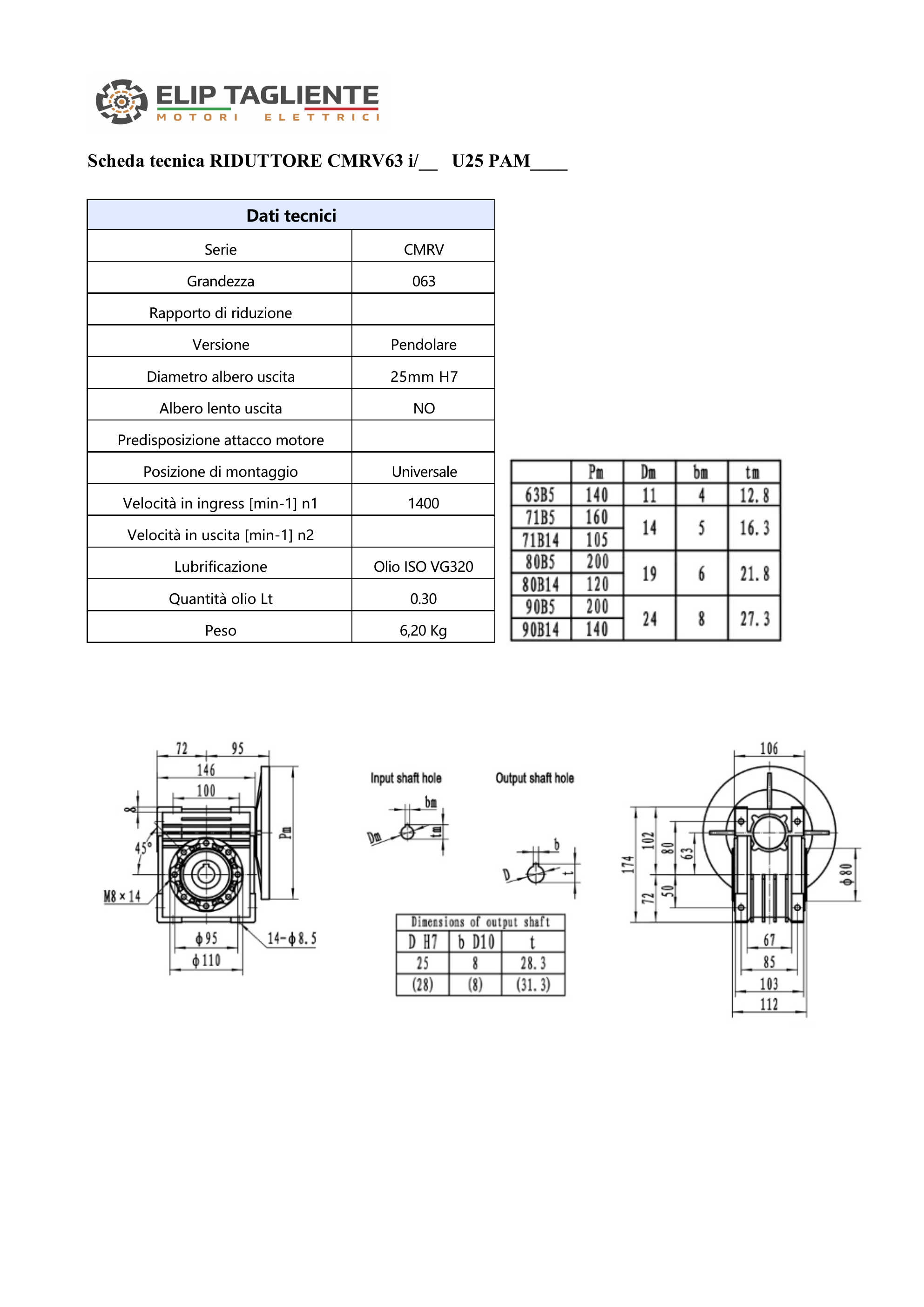 RIDUTTORE VITE SENZA FINE CMRV63 1/100 PAM 90 B14 FORO 25 LUBR. CMR
