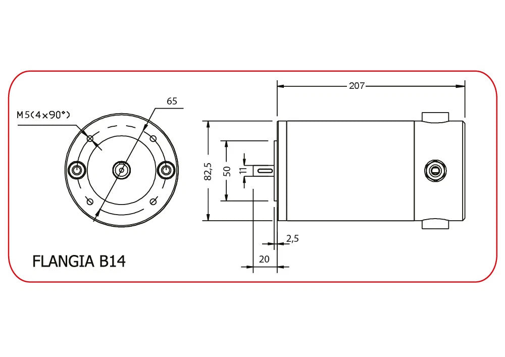 Dimensioni motore MBT82L Leroy Somer 24V con flangia B14