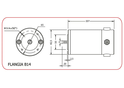 Dimensioni motore MBT82L Leroy Somer 24V con flangia B14